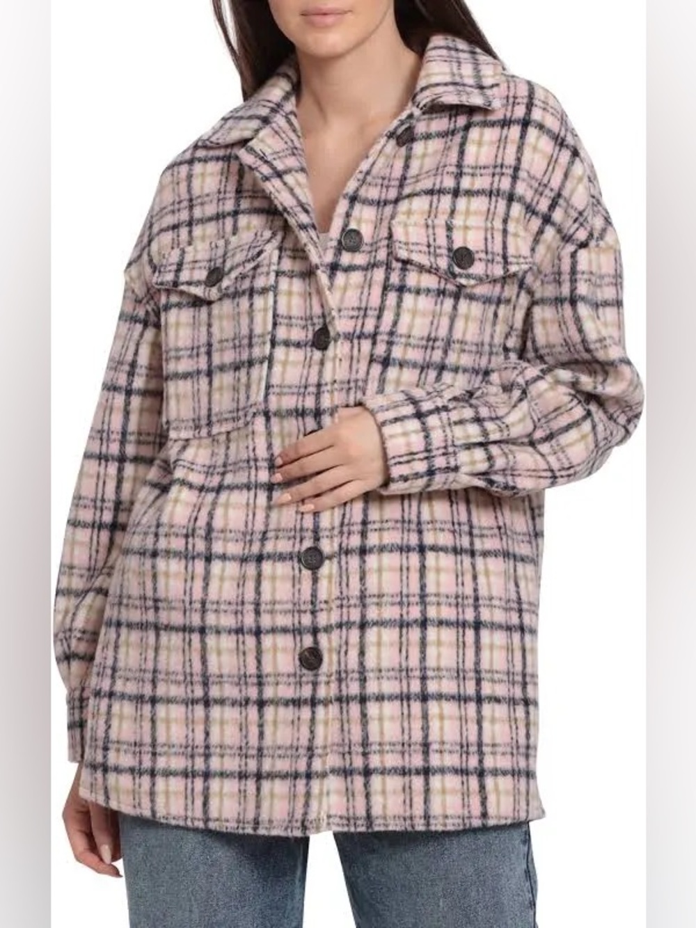 Avec Les Filles Plaid Boyfriend Oversized Shacket - Picture 3 of 7